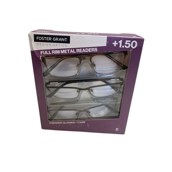 Design Optics by Foster Grant Full Rim Metal Readers Glasses 3PK. 1.50+ - Picture 1 of 1